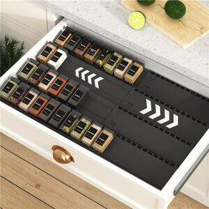Expandable Spice Drawer Organizer 4 Tier Rack Adjustable Kitchen Seasoning Tray